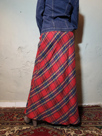 Vintage Wool Checkered Maxi Skirt