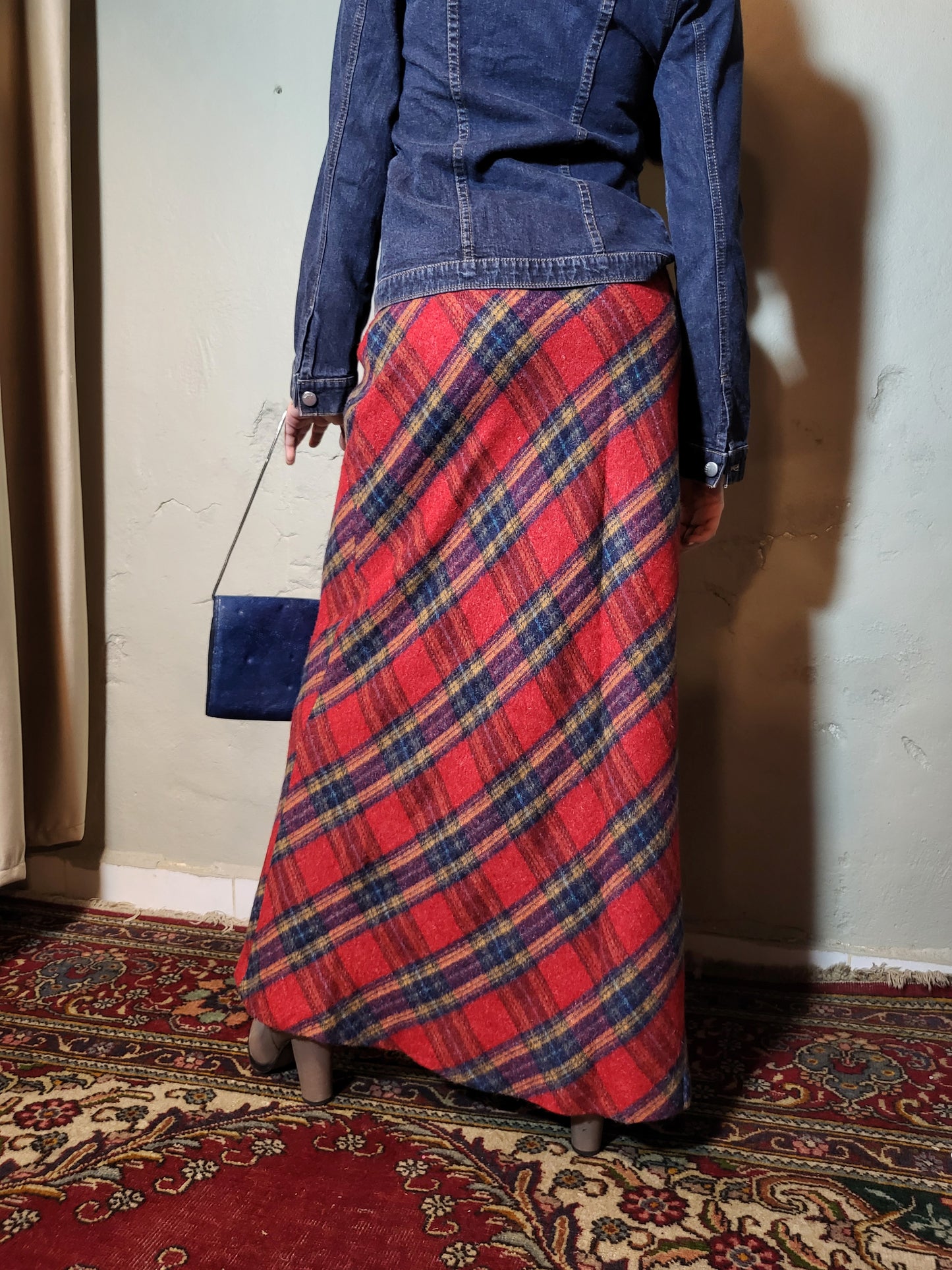 Vintage Wool Checkered Maxi Skirt
