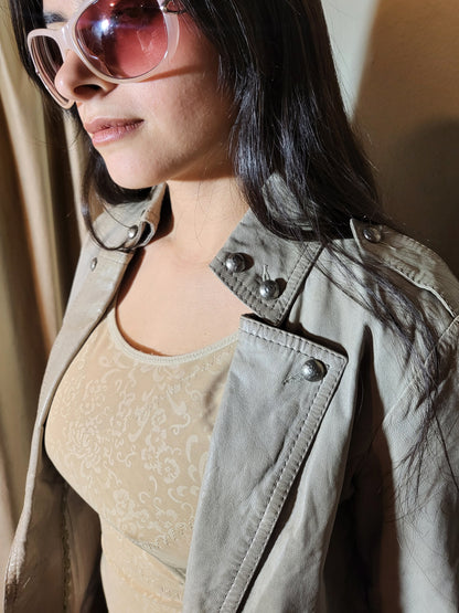 Grey Genuine Leather Tailored Jacket