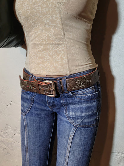 Genuine Leather Star Stud Belt