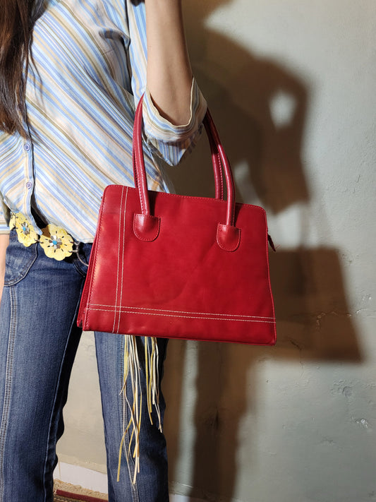 Vintage Red Structured Handbag