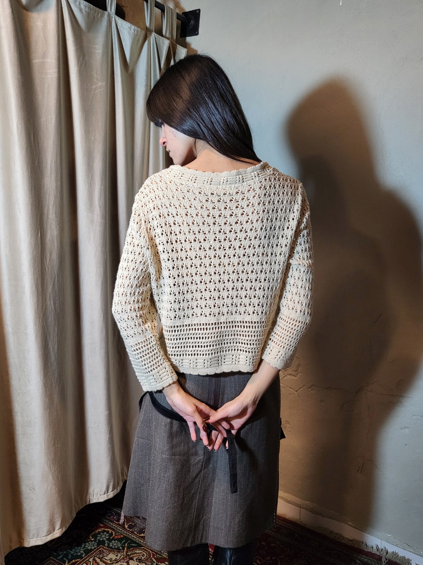 Cream Open-Weave Knit Bolero