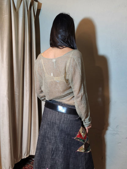 Sheer Gold Lurex Long-Sleeve Top