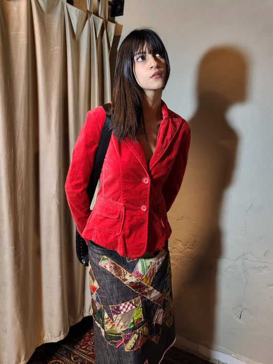 Red Velvet Tailored Blazer Jacket