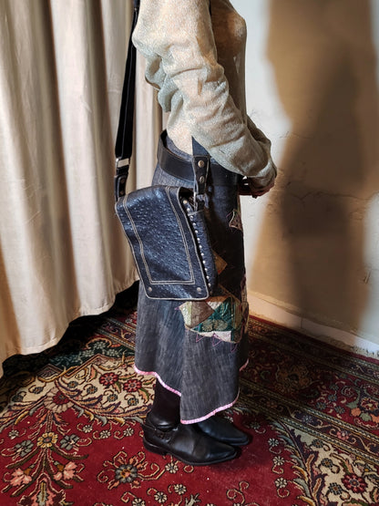 Black Studded Leather Shoulder Bag