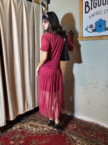 Raspberry Sheer Drop-Waist Dress