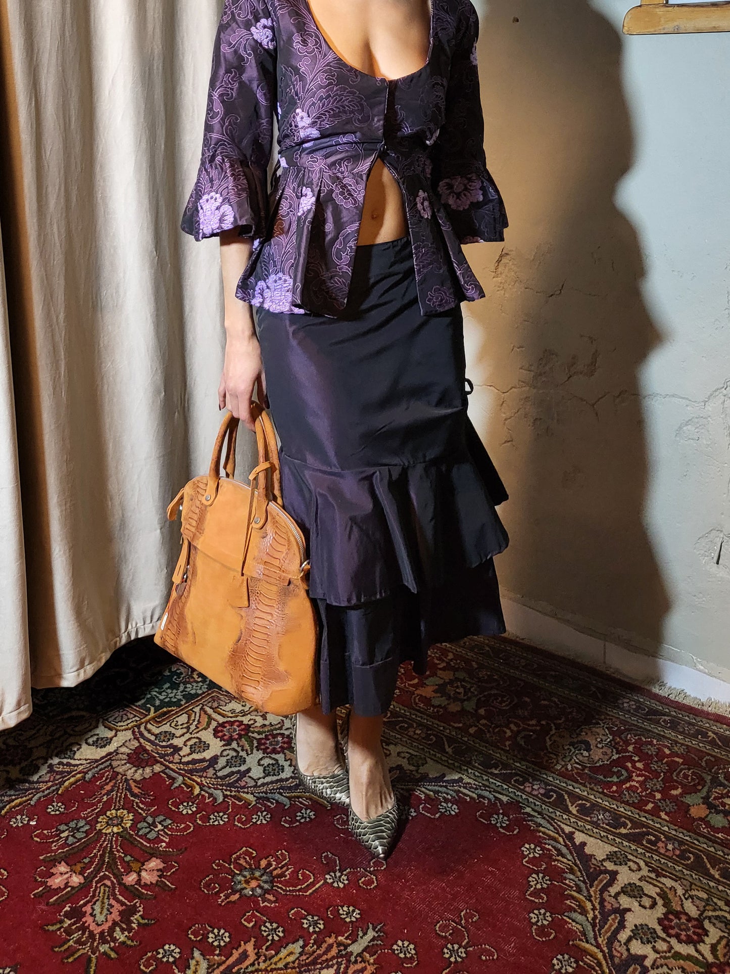 Tiered Satin Ruffle Skirt