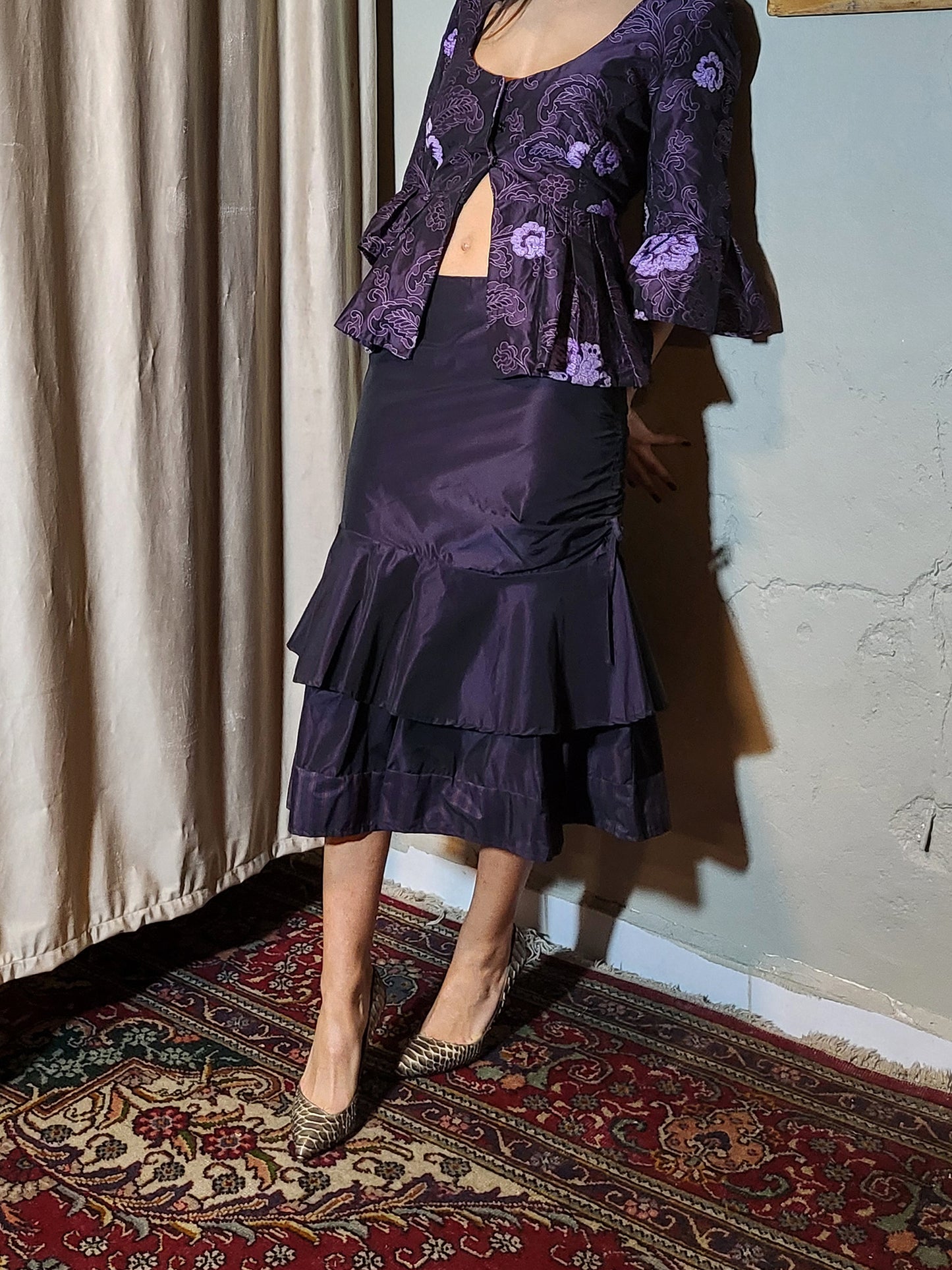 Tiered Satin Ruffle Skirt