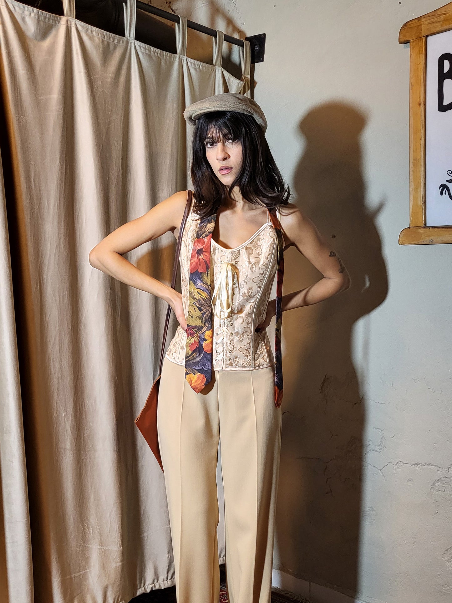 Champagne Baroque Lace-Up Corset Top