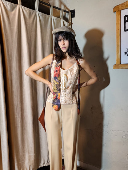 Champagne Baroque Lace-Up Corset Top