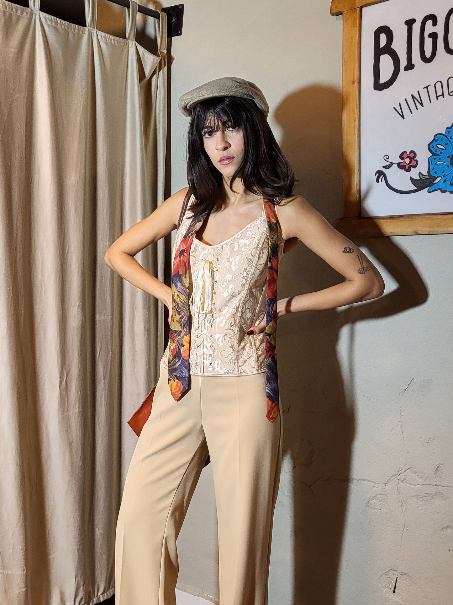 Champagne Baroque Lace-Up Corset Top