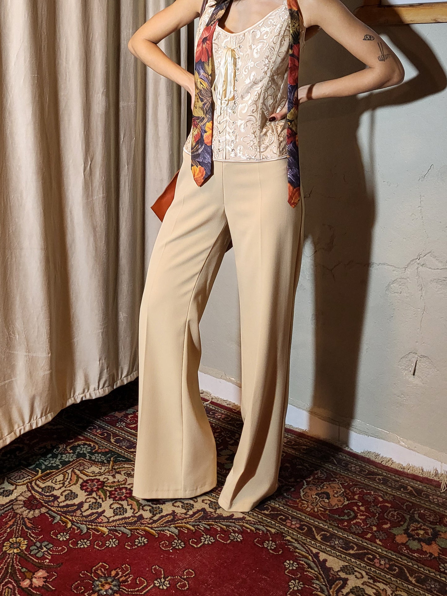 Soft Sand Tailored Wide-Leg Trousers
