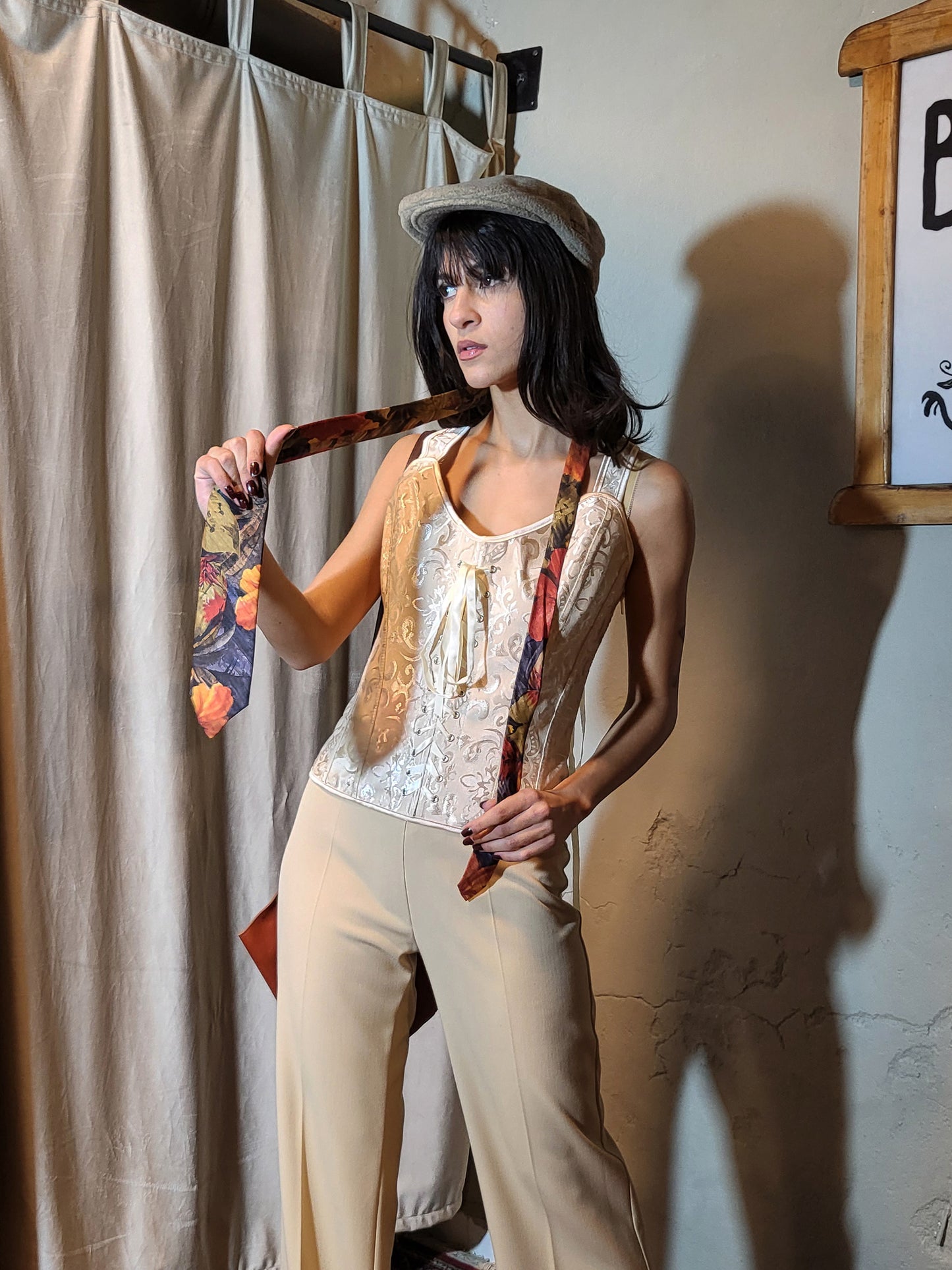 Champagne Baroque Lace-Up Corset Top