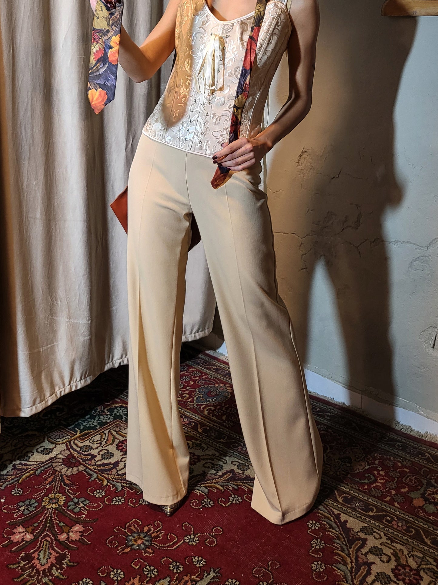 Soft Sand Tailored Wide-Leg Trousers