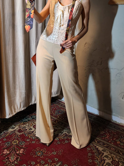 Soft Sand Tailored Wide-Leg Trousers
