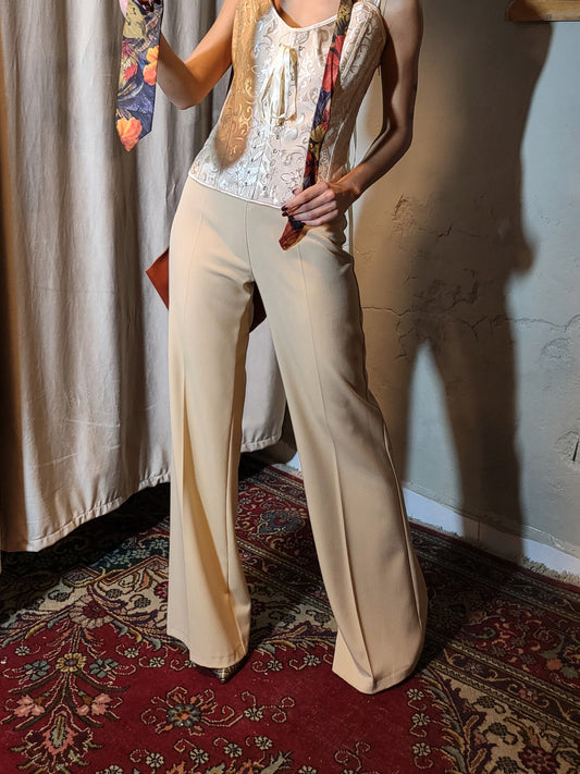 Soft Sand Tailored Wide-Leg Trousers