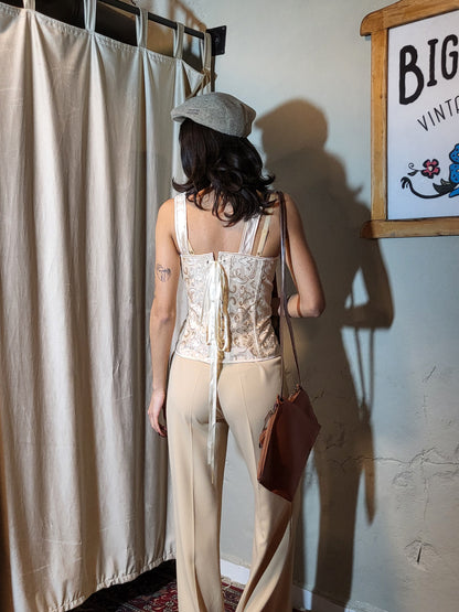 Champagne Baroque Lace-Up Corset Top