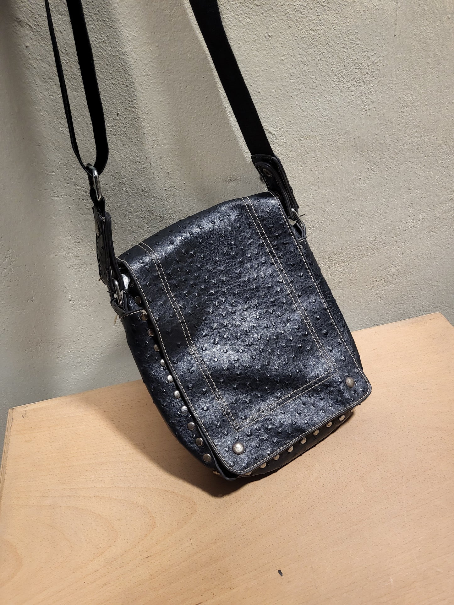 Black Studded Leather Shoulder Bag