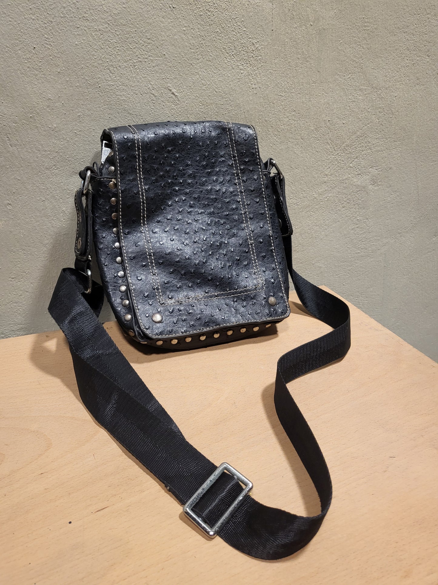 Black Studded Leather Shoulder Bag