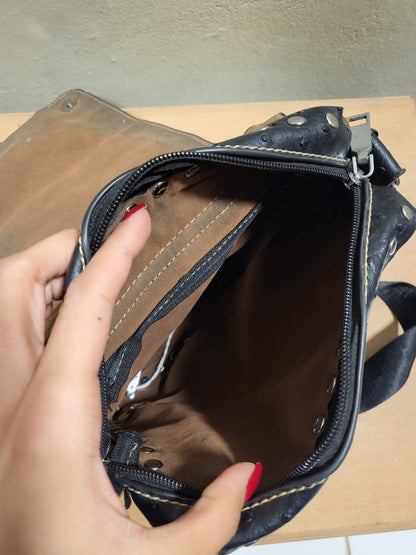 Black Studded Leather Shoulder Bag