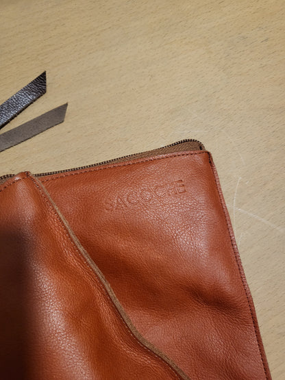 Sacoche Camel Leather Double-Pouch Shoulder Bag