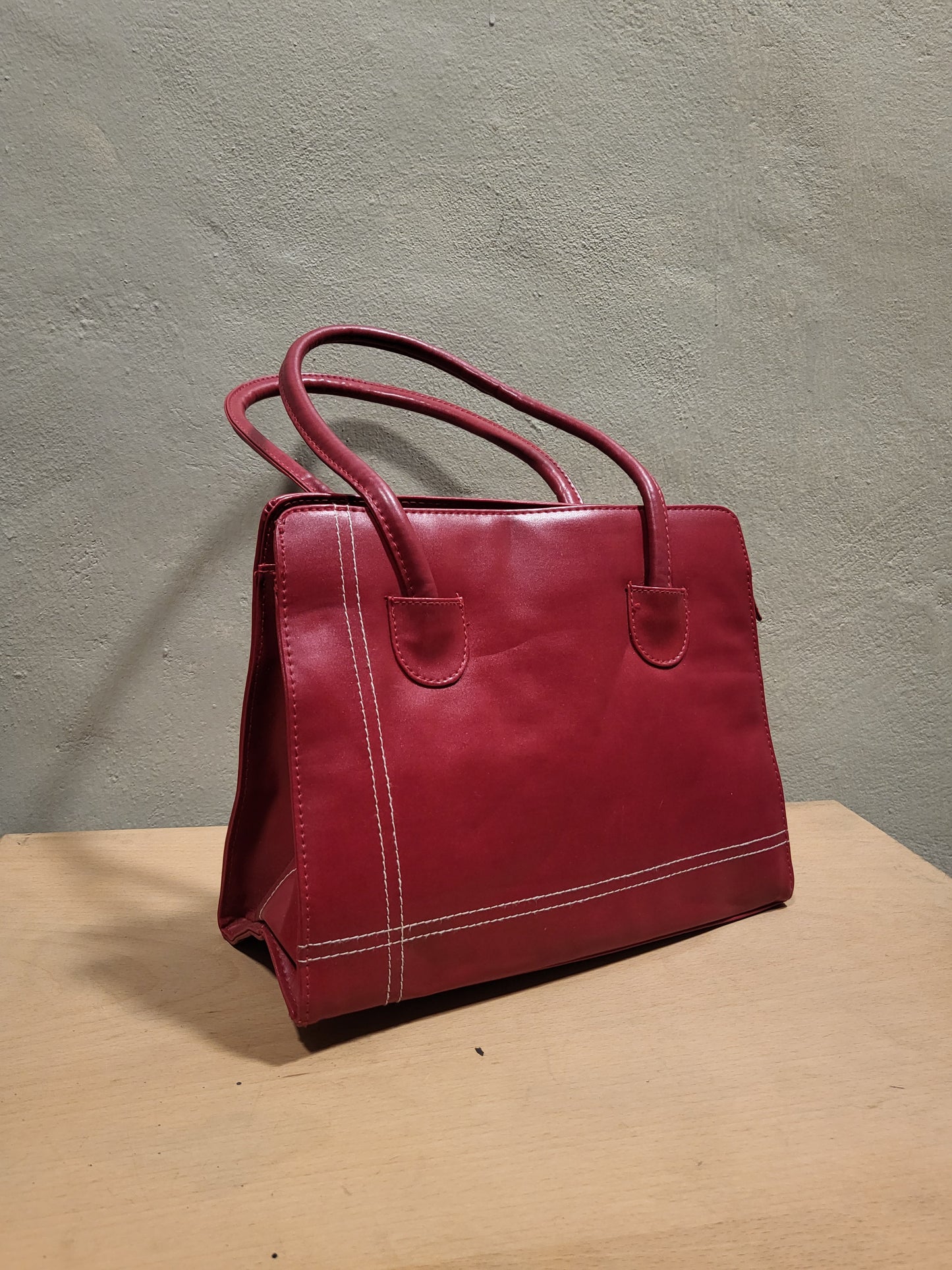 Vintage Red Structured Handbag