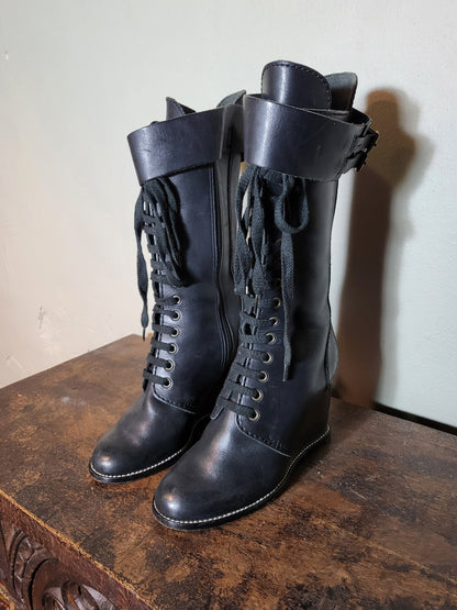 See By Chloé Lace-Up Wedge Combat Boots