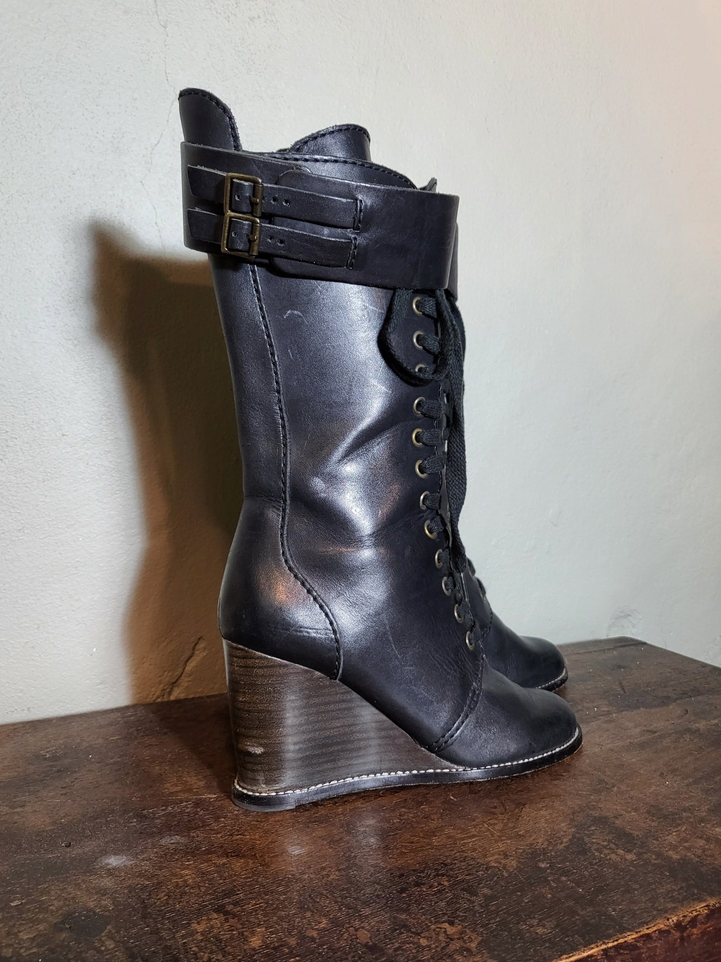 See By Chloé Lace-Up Wedge Combat Boots