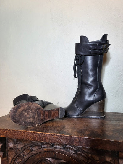 See By Chloé Lace-Up Wedge Combat Boots