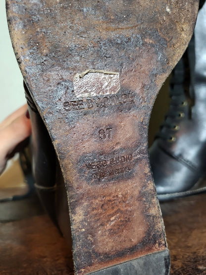 See By Chloé Lace-Up Wedge Combat Boots