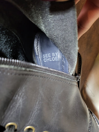 See By Chloé Lace-Up Wedge Combat Boots