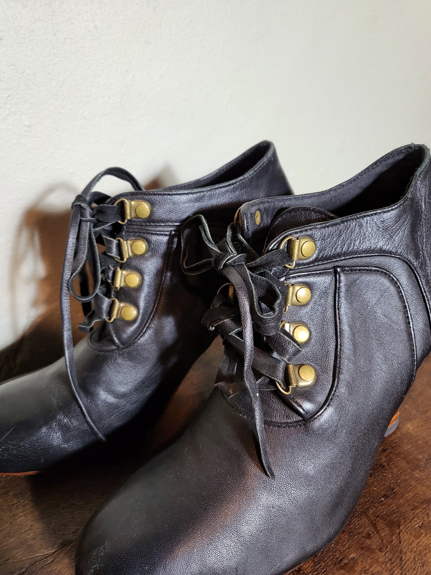 Gloria St. Black Leather Lace-Up Ankle Boots