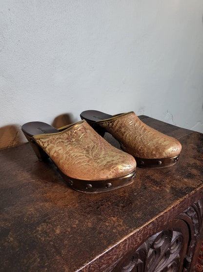 Golden Tapestry Wooden Clogs