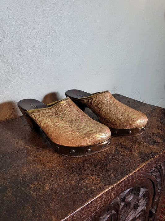 Golden Tapestry Wooden Clogs
