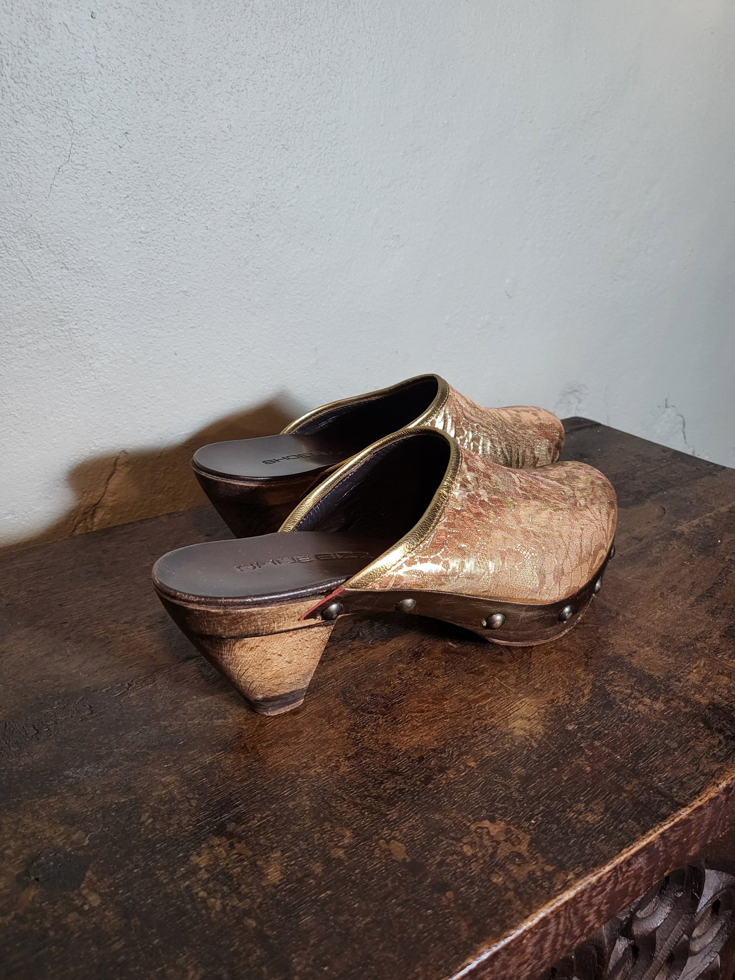 Golden Tapestry Wooden Clogs