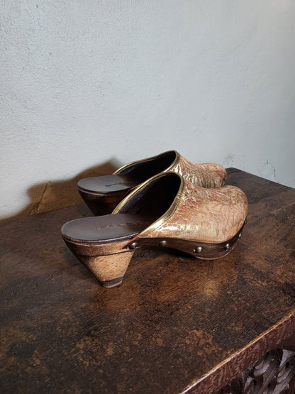 Golden Tapestry Wooden Clogs