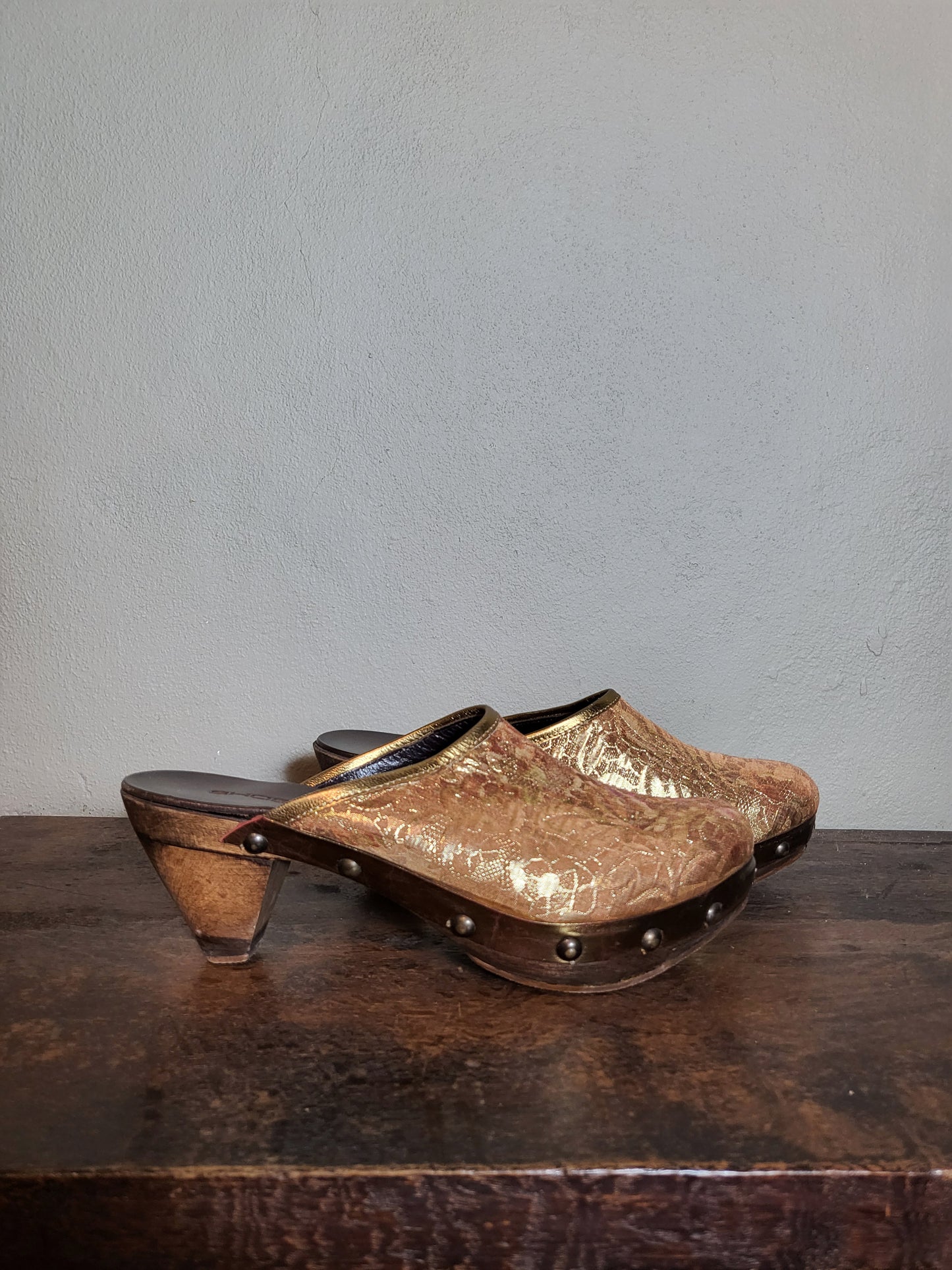 Golden Tapestry Wooden Clogs