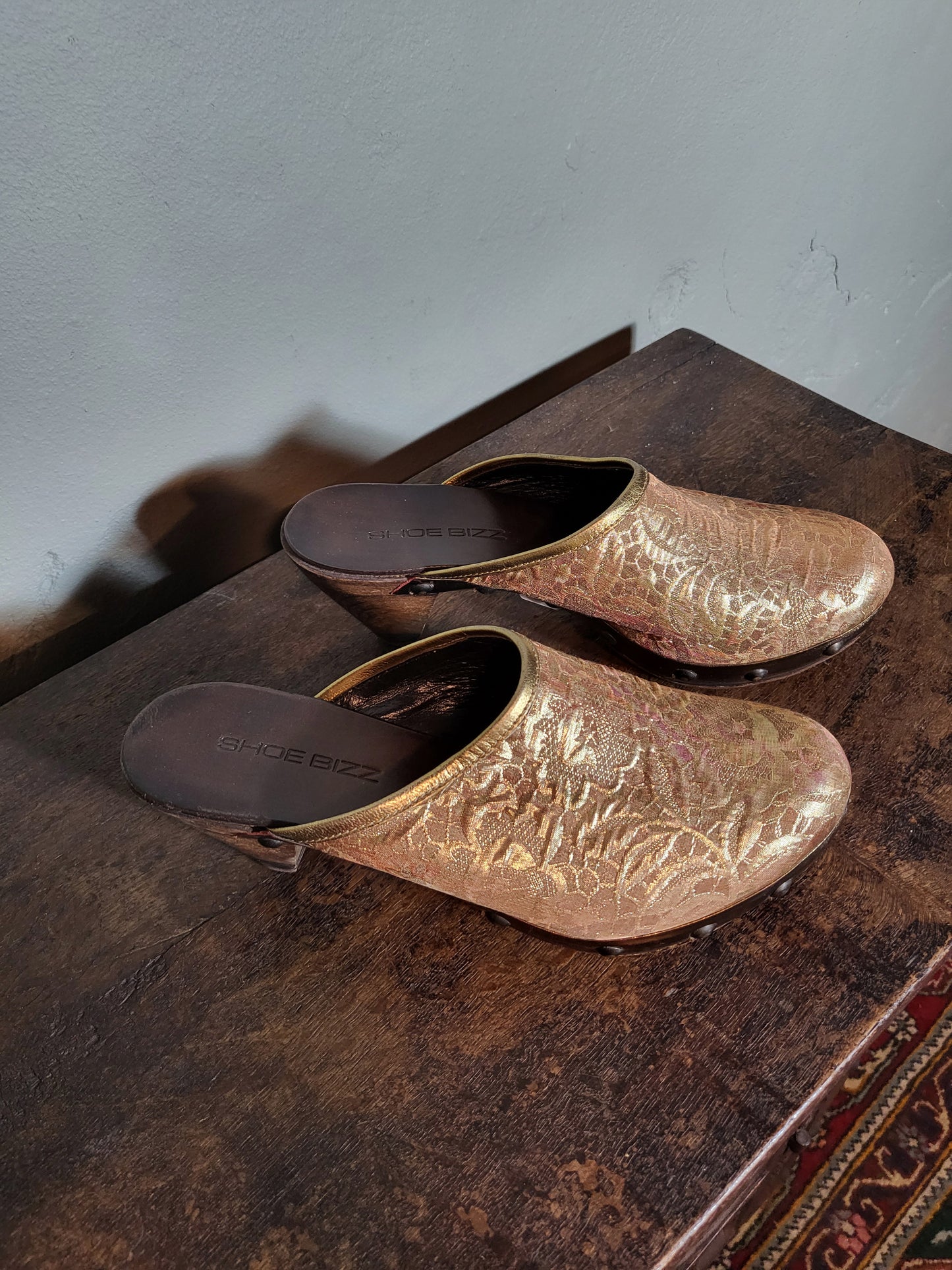 Golden Tapestry Wooden Clogs