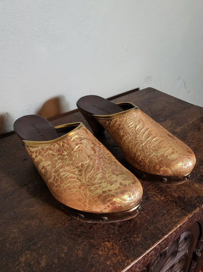 Golden Tapestry Wooden Clogs