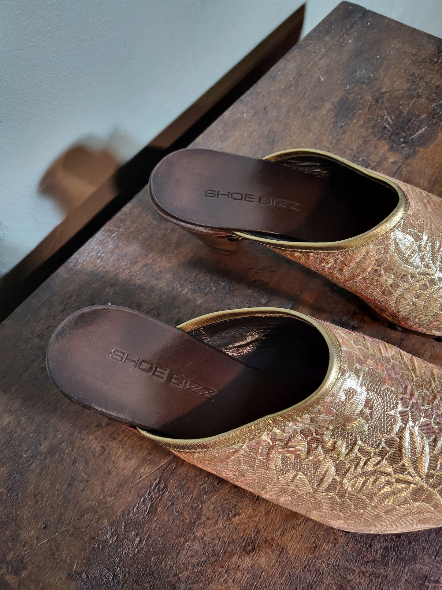 Golden Tapestry Wooden Clogs