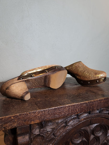 Golden Tapestry Wooden Clogs