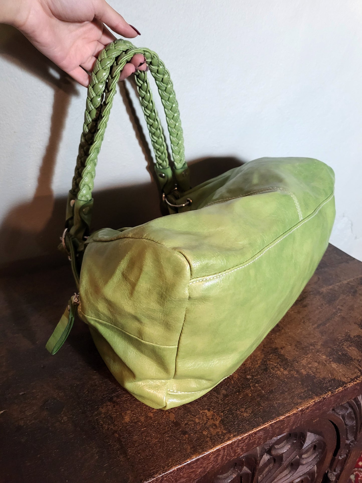 Y2K Lime Braided Handle Shoulder Bag