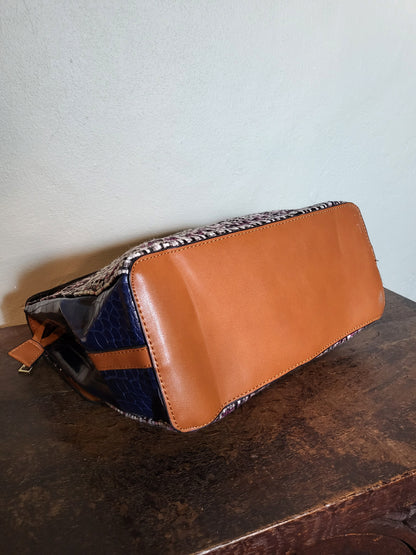 Tweed & Croc Contrast Top Handle Bag