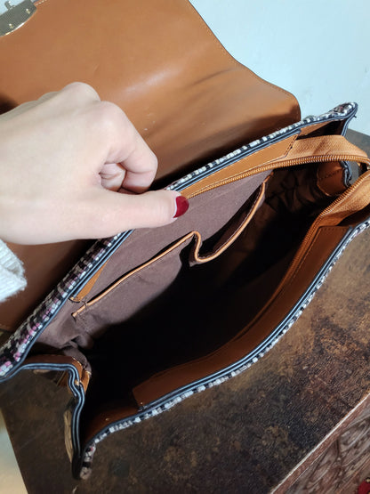 Tweed & Croc Contrast Top Handle Bag