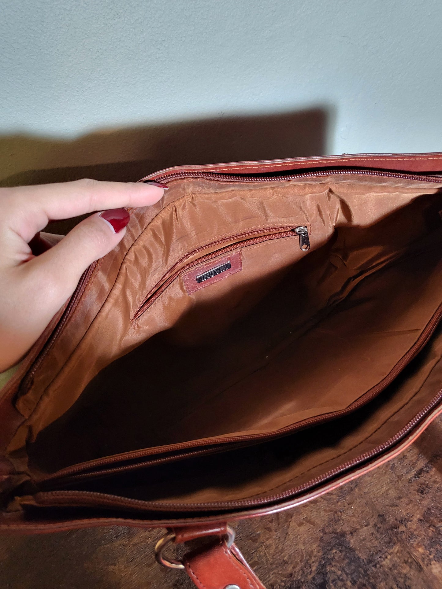 Embossed Cognac Shoulder Bag