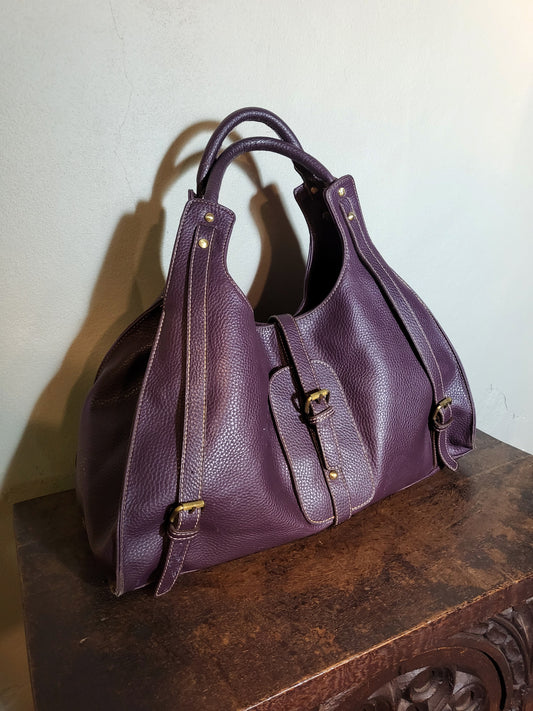 Deep Purple Leather Shoulder Bag