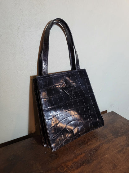 Croc-Embossed Leather Hand Bag