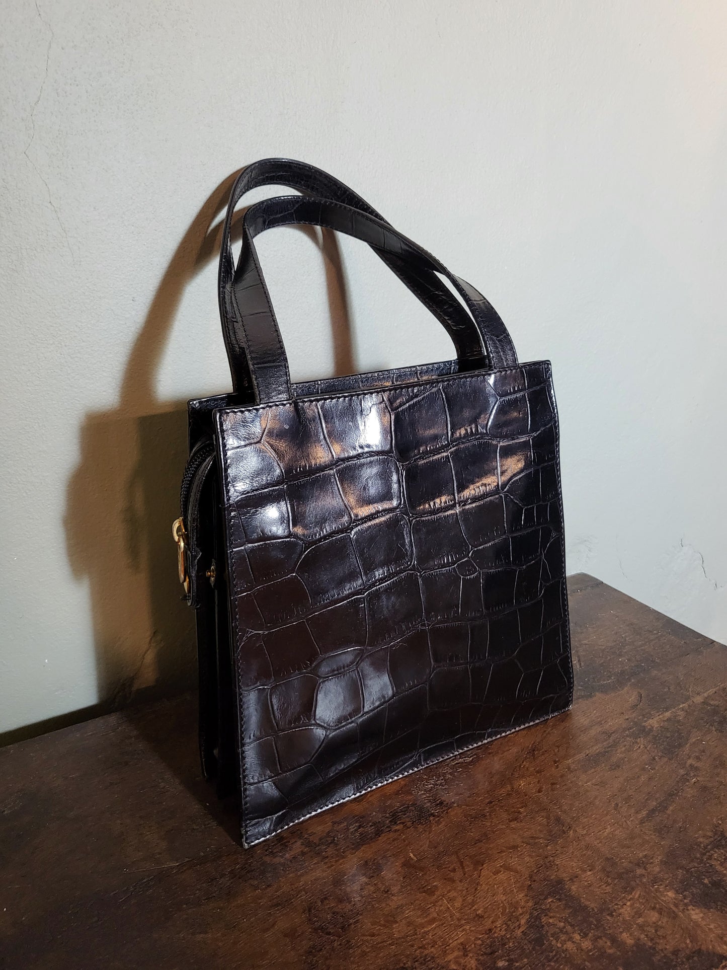 Croc-Embossed Leather Hand Bag