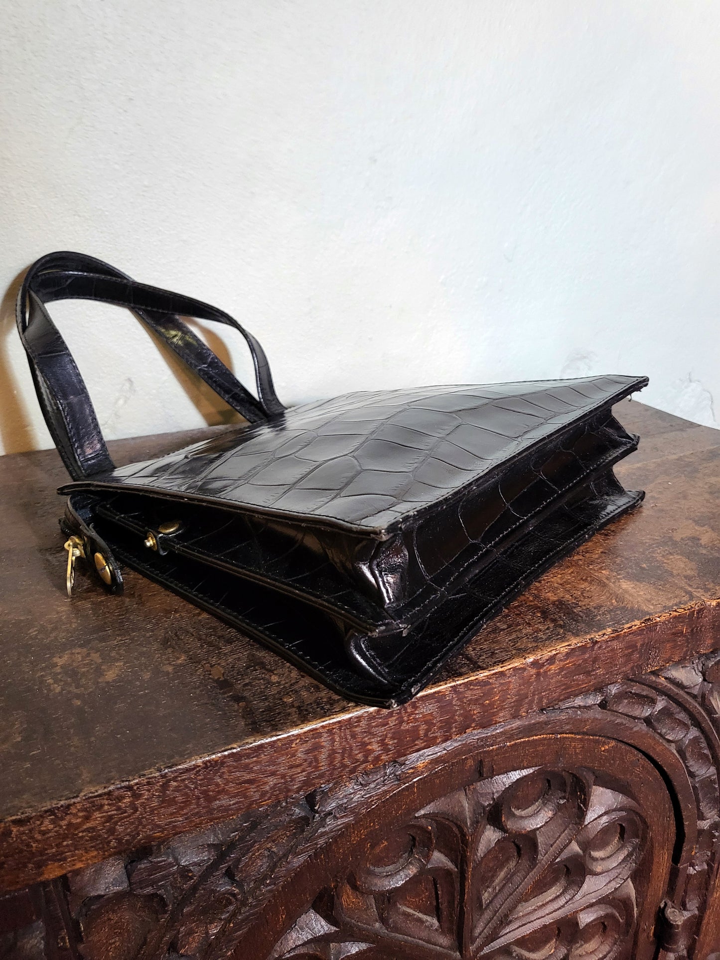 Croc-Embossed Leather Hand Bag