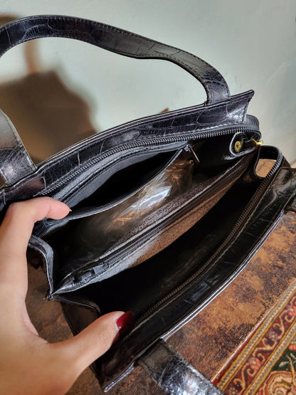 Croc-Embossed Leather Hand Bag